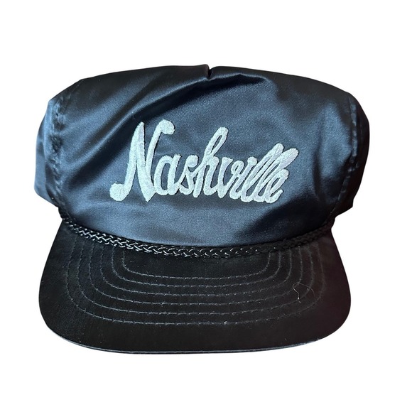American Vintage Other - Vintage Nashville Souvenir Snapback Hat Black Nylon Script Rope Trucker Cap